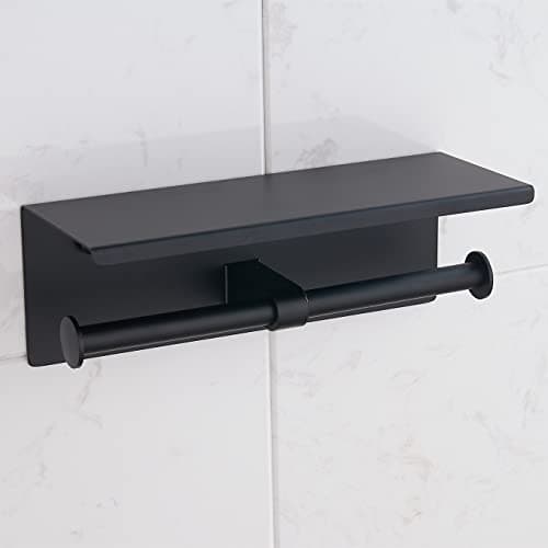 Bathroom Toilet Paper Holder with Shelf, Brushed Nickel, 304 Stainless Steel — Matte Black