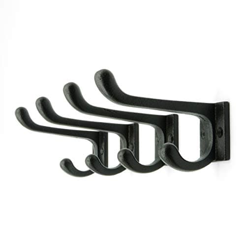 CRAFTSMAN ROAD Vintage Cast Iron Wall Hooks (Black, Set of 4) | Rustic Farmhouse Coat Hooks | Perfect for Coats, Bags, T