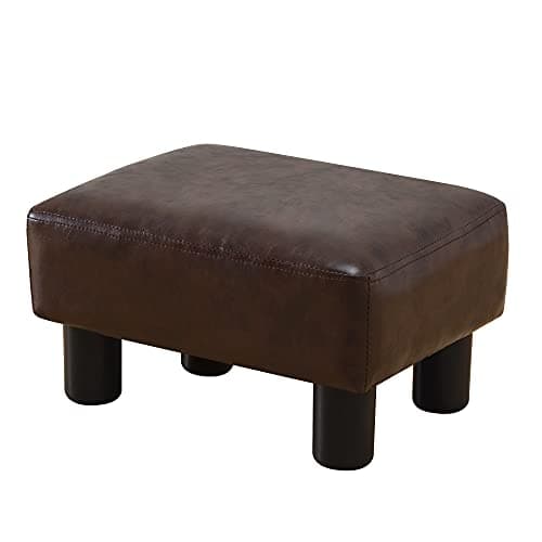 LUE BONA Black Faux Leather Rectangular Foot Stool for Living Room and Patio — A-brown-faux Leather