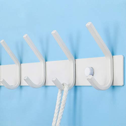 Wall Mounted Coat Rack with 6 Hooks, White, 2 Packs