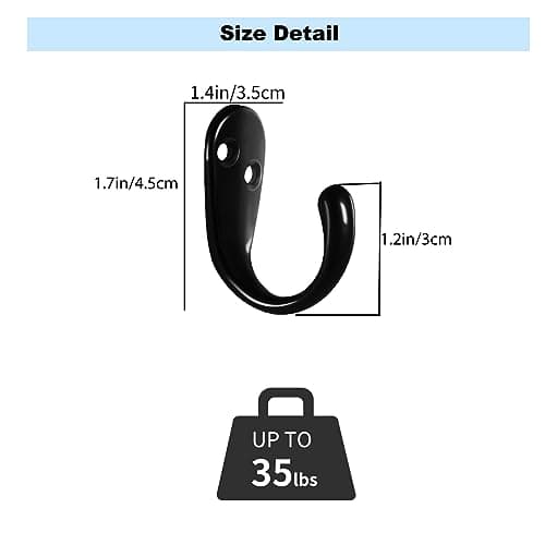 Kruodop 10-Pack Heavy-Duty Wall Hooks for Coats, Handbags, and Towels - Black Metal Hangers with Screws