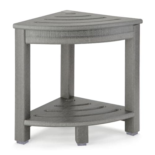 Corner Shower Stool with Storage Shelf for Bathroom - White — Grey