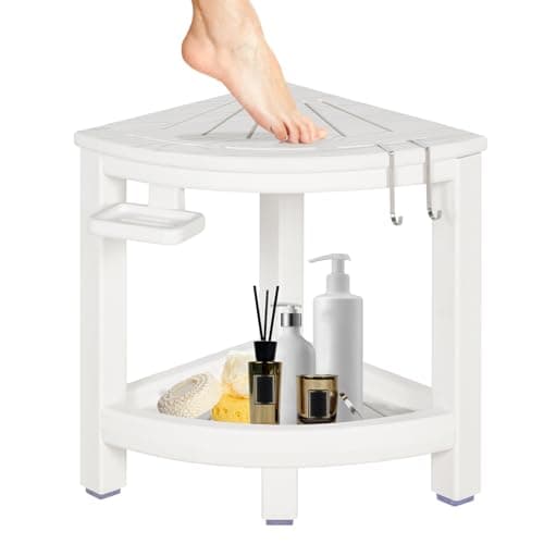 HDPE Leg Shaving Shower Stool with Hooks & Dish (Black) — White