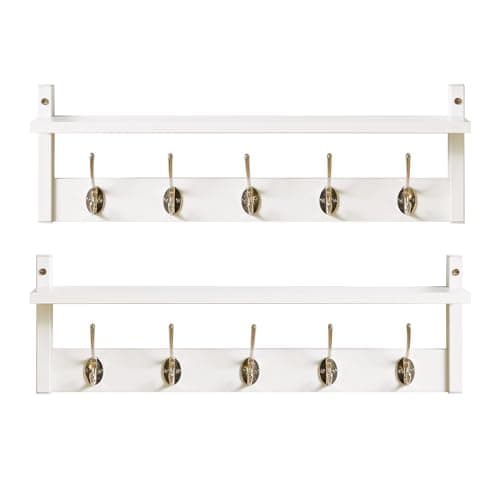 Rustic Brown Wall Mounted Coat Rack with 8 Hooks and Shelf UHWS001H-2 — White