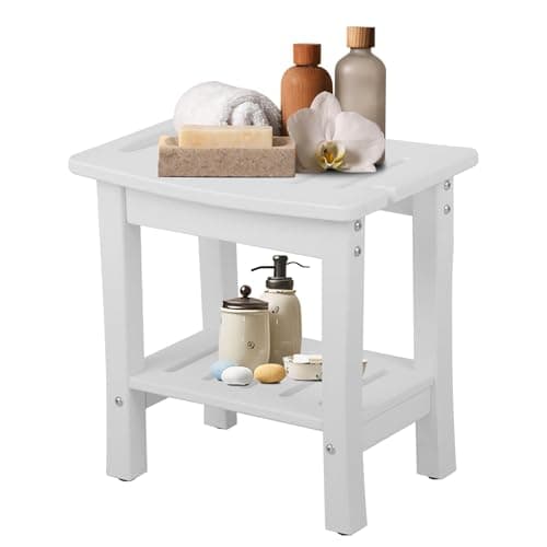 Waterproof HDPE Shower Bench with Storage and Non-Slip Shaving Shelf (Navy) — White