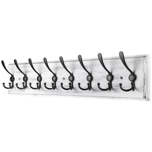 Brown Wooden Heavy Duty Coat Rack with 6 Hooks — Grey White