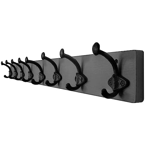 WEBI Rustic Brown Wall Mount Coat Rack with 5 Cast Iron Hooks — Gray