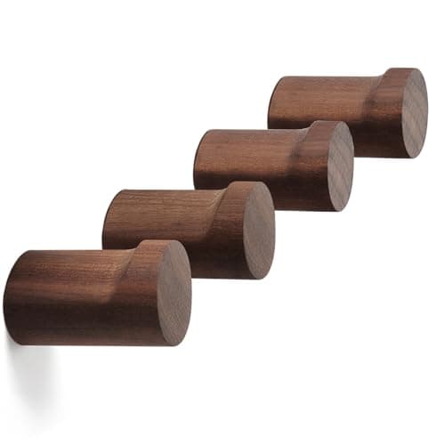 Rustic 4 Pack Wood Wall Hooks for Hanging Bags, Towels, and Clothes