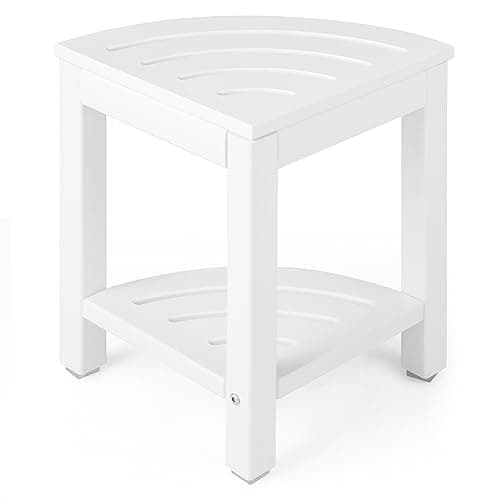 Giantex Waterproof Corner Shower Stool with Storage Shelf (White)