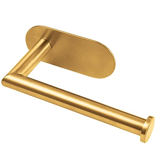 Matte Black Wall Mount Toilet Paper Holder for Bathroom — Adhesive-brushed Brass