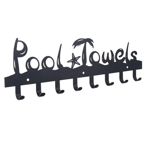 OYEFLY Wall Mount Towel Rack with 8 Hooks & Shelf (Black) — Black