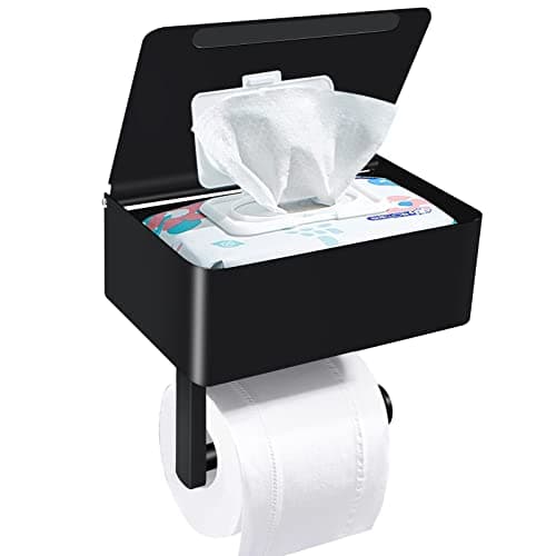 Bjiotun Black 2 Pack Toilet Paper Holder, Stainless Steel & Paper Towel Adhesive Mount — Matte Black