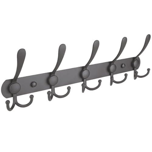 TICONN Wall Mount Coat Rack, 2-Pack White, 5 Heavy-Duty Hooks — Space Gray