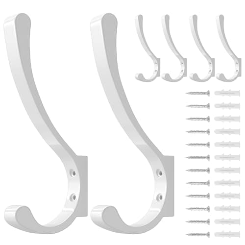 4 Pack Large Black Wall Hooks for Heavy Duty Coats and Bags — White