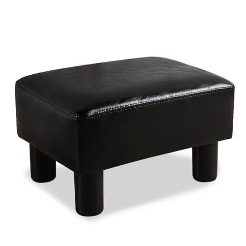 LUE BONA Black Faux Leather Rectangular Foot Stool for Living Room and Patio