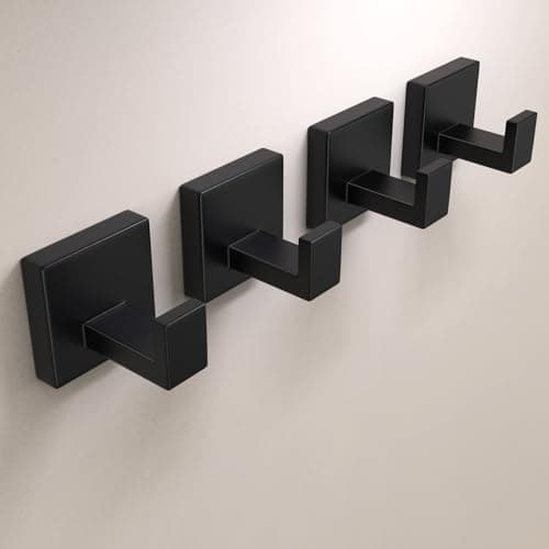 PMMASTO Black Stainless Steel Towel Hooks, Bathroom & More (4PC)