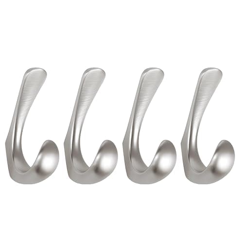4 Pack Brushed Nickel Towel Hooks for Bathroom Wall Mount, Zinc Alloy Heavy Duty Hangers