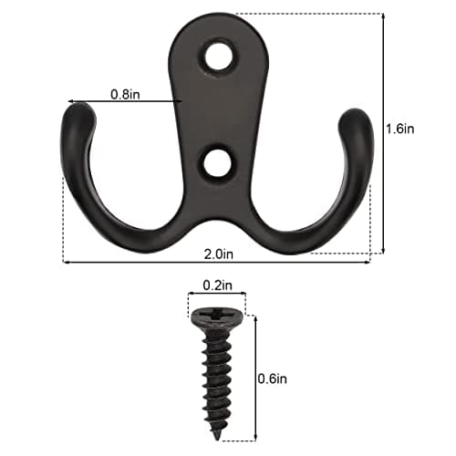 Heavy Duty Double Prong Wall Mount Coat Hooks (10 Pack, Black)
