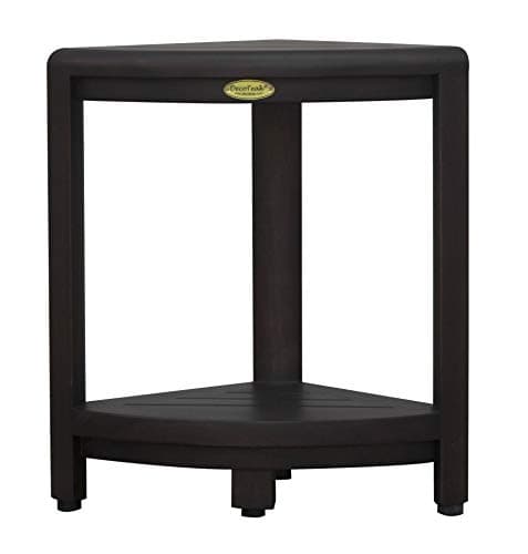 EcoDecors Corner Shower Stool & Storage Shelf, Teak Wood Leg Shaving Aid in Woodland Brown