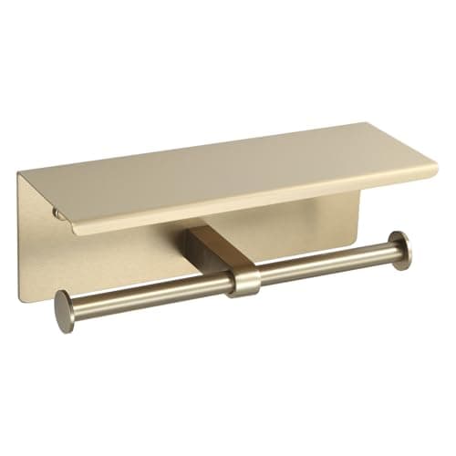 Bathroom Toilet Paper Holder with Shelf, Brushed Nickel, 304 Stainless Steel — Matte Brushed Gold