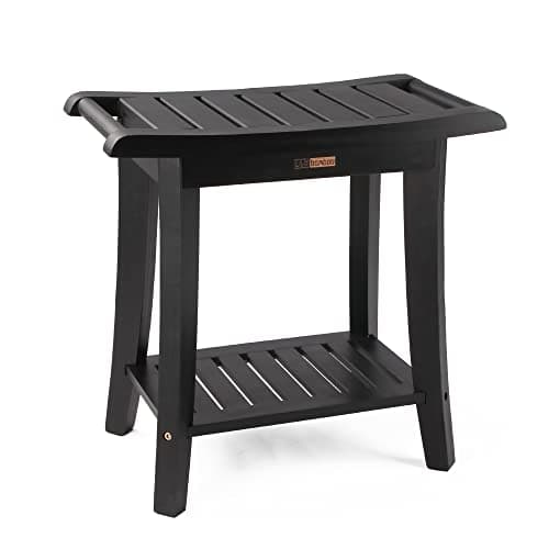 Waterproof Black Bamboo Shower Bench with Storage - Spacious for All Ages
