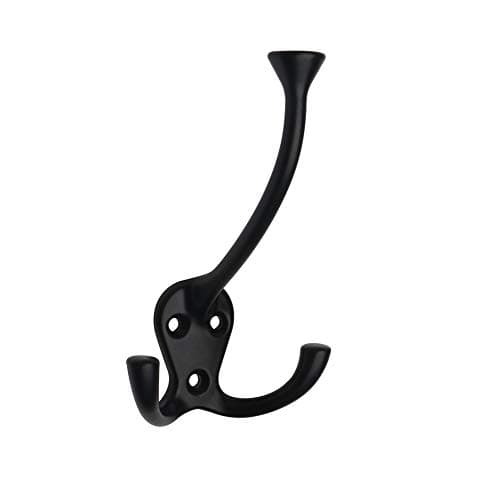 HARPOON 5 Pack Heavy Duty Three Flared Prongs Coat Hooks, Black — Black