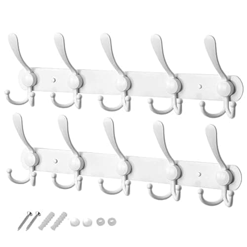GlazieVault Stainless Steel Coat Rack (2 Pack) - Heavy Duty Hooks for Hats, Towels, Robes - Silver — White Tri