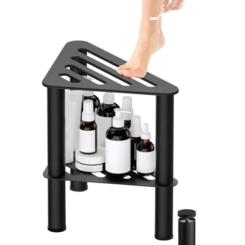 Waterproof Black Corner Shower Foot Stool with Storage Bench