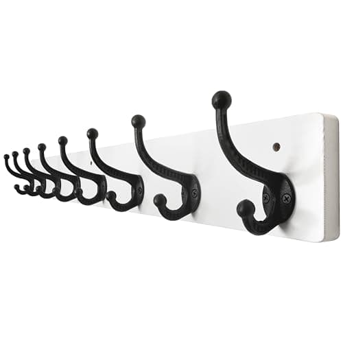WEBI Rustic Brown Coat Rack with 5 Cast Iron Hooks for Wall Mount — White