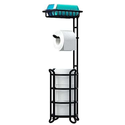 Shiny Chrome Toilet Paper Holder with Shelf for Storage and Phone/Wipe Holds Mega Rolls — B-matte Black