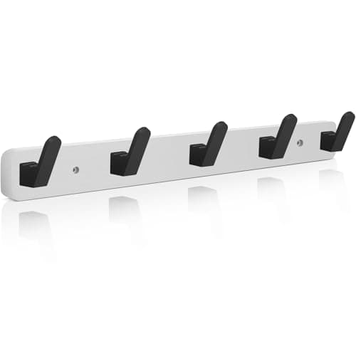 IBosins 33.5'' Wall-Mounted Coat Rack with 10 Double Hooks for Entryway — White Plate & Black Hook
