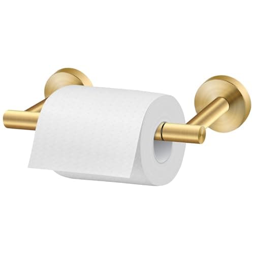 Newfun Brushed Nickel SUS 304 Stainless Steel Double Post Pivoting Toilet Paper Holder — Gold