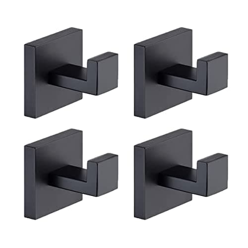 Durable Brush Nickel Towel Hooks, 4 Pack, for Bathroom, Kitchen, and Garage — Matte Black