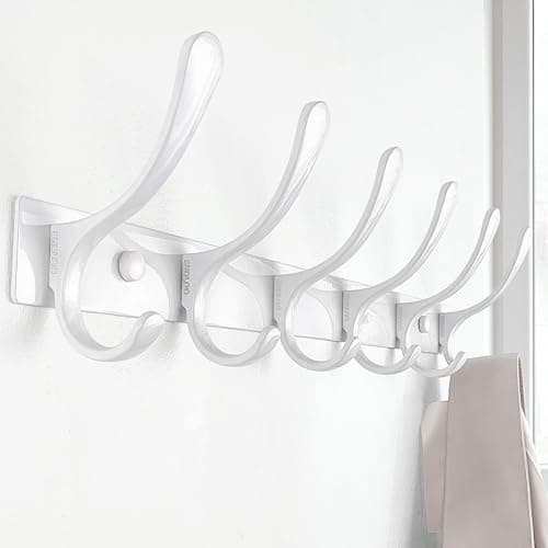 SKOLOO Heavy Duty Stainless Steel Coat Rack - 6 Hooks, White