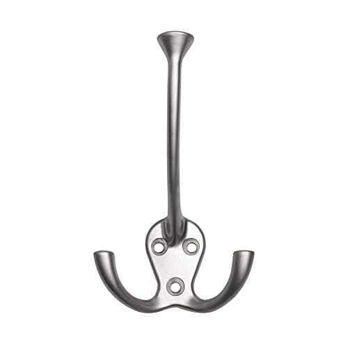 HARPOON 5 Pack Heavy Duty Three Flared Prongs Coat Hooks, Black — Satin Nickel