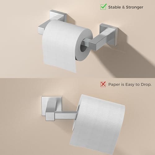 FORIOUS Brushed Nickel Wall-Mount Toilet Paper Holder Set - Stainless Steel Pivoting Holder and Towel Ring for Bathroom