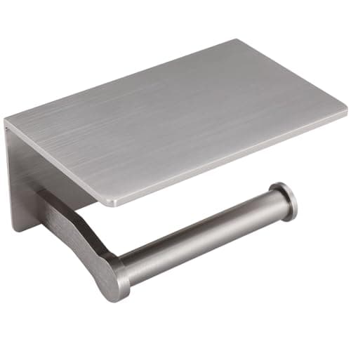 Toilet Paper Holder with Shelf & Cell Phone Storage - Adhesive or Screw Mounted