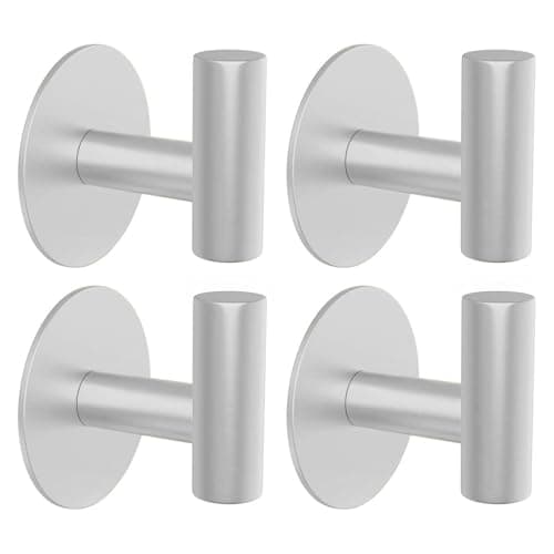 Stusgo 4-Pack Matte Black Stainless Steel Towel Hooks for Bathroom Wall Mounted — Silver Adhesive“t”shape 4pc