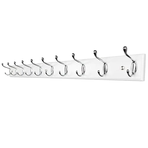 Wall-Mounted White Wood Coat Rack with 3 Hooks, Small Size — 37.4inch
