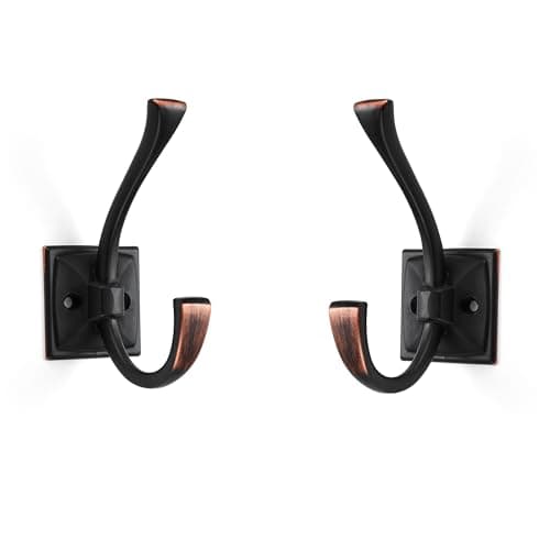 5 Pack Matte Black Wall Hooks for Coats, Towels, Bags - 4.35 Inch Double Robe Hooks — Oil Rubbed Bronze