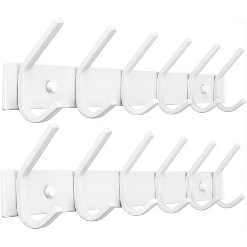 FANYITY 2 Pack White Wall Mount Coat Hook, 6 Dual Hooks for Entryway — 8 White 2