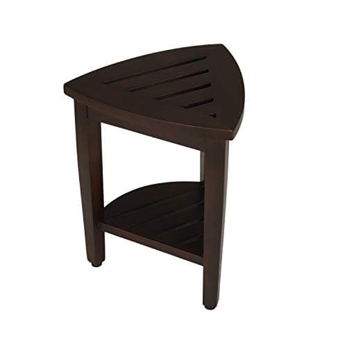 Decoteak Snazzy Corner Brown Teak Wood Shower Bench Stool with Storage Shelf