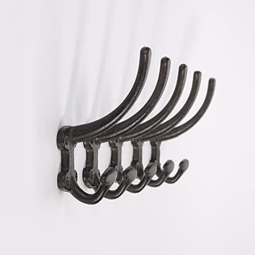 Ambipolar Vintage Antique Black Heavy Duty Double Wall Hooks, 5-Pack Mudroom Coat Rack
