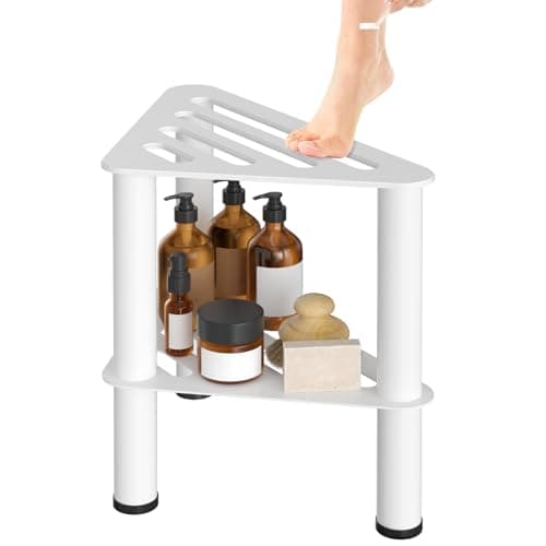 Waterproof Black Corner Shower Foot Stool with Storage Bench — White