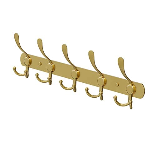 Heavy Duty Black Stainless Steel Coat Rack - 16 Inch Wall Mount - 5 Hooks — Gold