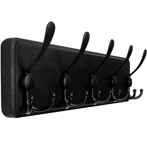 Rustic WEBI Wall Mount Coat Rack, 5 Hooks, Brown — Black
