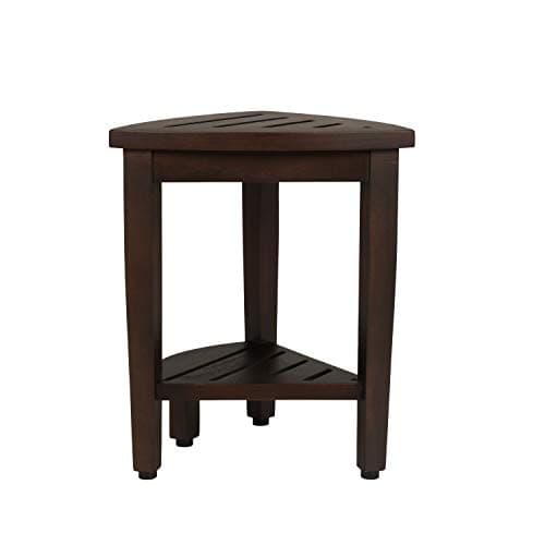 Decoteak Snazzy Corner Brown Teak Wood Shower Bench Stool with Storage Shelf
