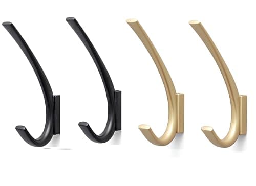 Heavy Duty 4 Pack Matt Black Coat Hooks for Wall — Gold and Black