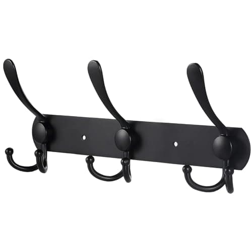 Stainless Steel Coat Rack, 3 Hooks for Mudroom, Entryway, Black (1 Pack)
