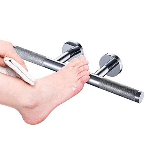 SPA Wall Mounted Foot Rest for Leg Shaving, Knurled Brass Bar, Matte Black — Polished Chrome